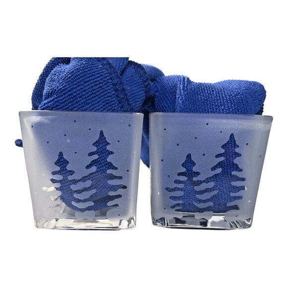 Partylite 2 Frosted Glass Christmas Tree Votive Candle Holders Square 2.5 inches - Picture 1 of 8